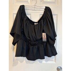 Sofia Jeans by Sofia Vergara Top XL Black Off Shoulder Peplum Blouse